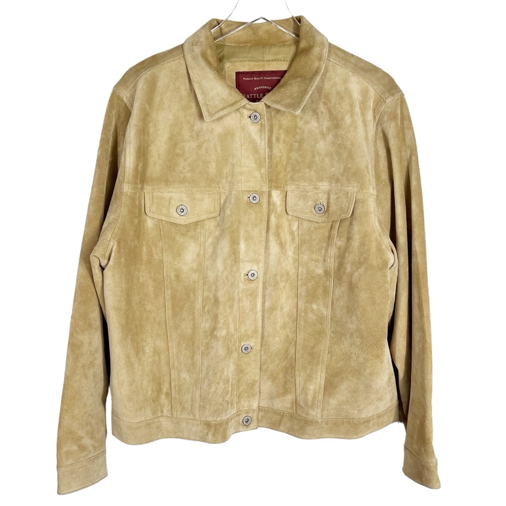 EDDIE BAUER Washable Seattle Suede Tan Trucker Style Button Down Jacket
